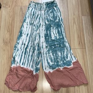 Goa Teal and Mauve Stretchy Pants with Wide leg